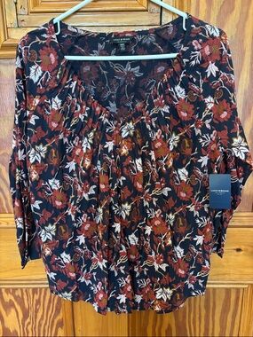 Lucky Brand Navy Floral Peasant Blouse